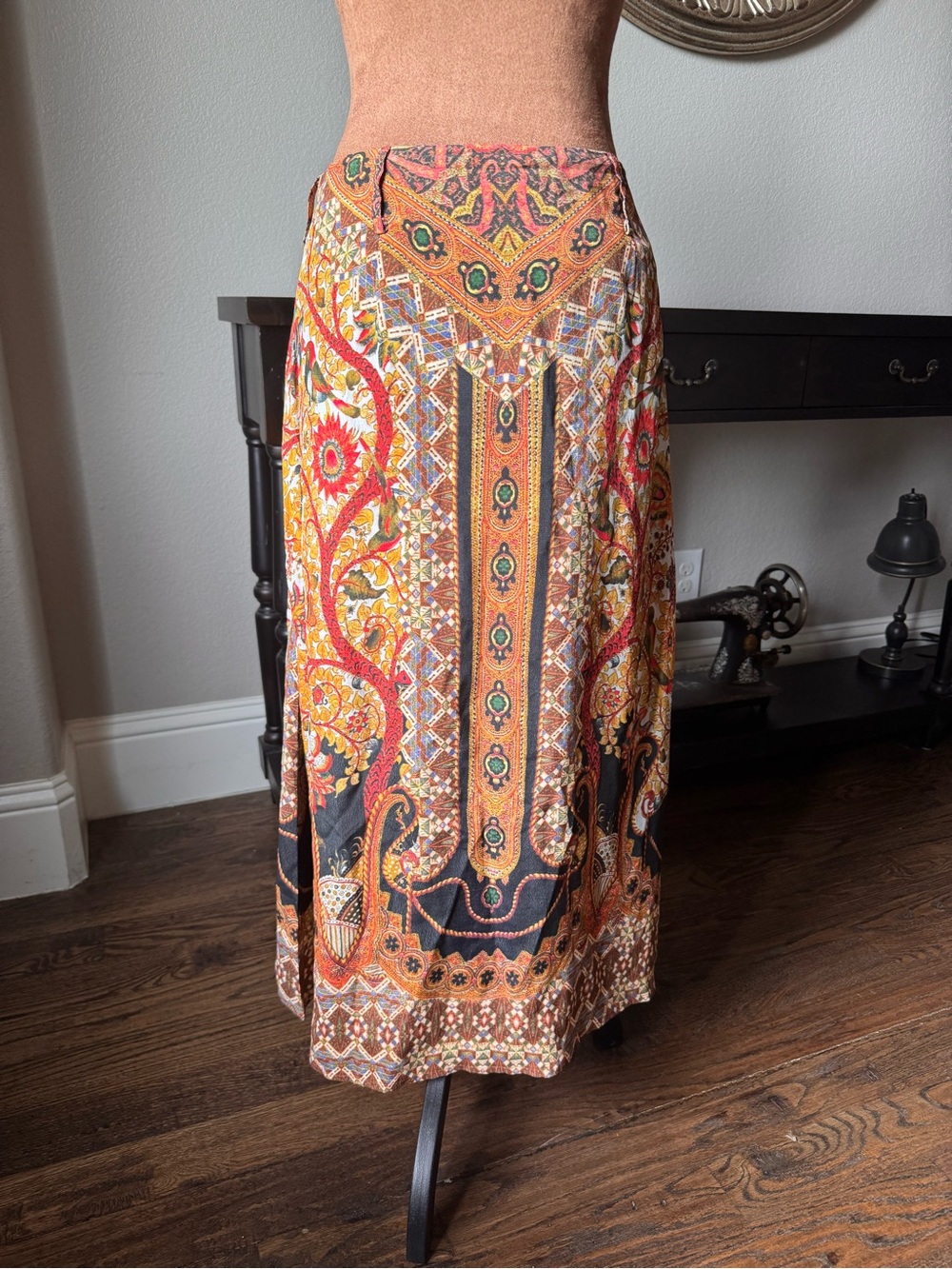 Bohemian Abstract Paisley Maxi Skirt | Bird Motif | Tropical | Anthropologie